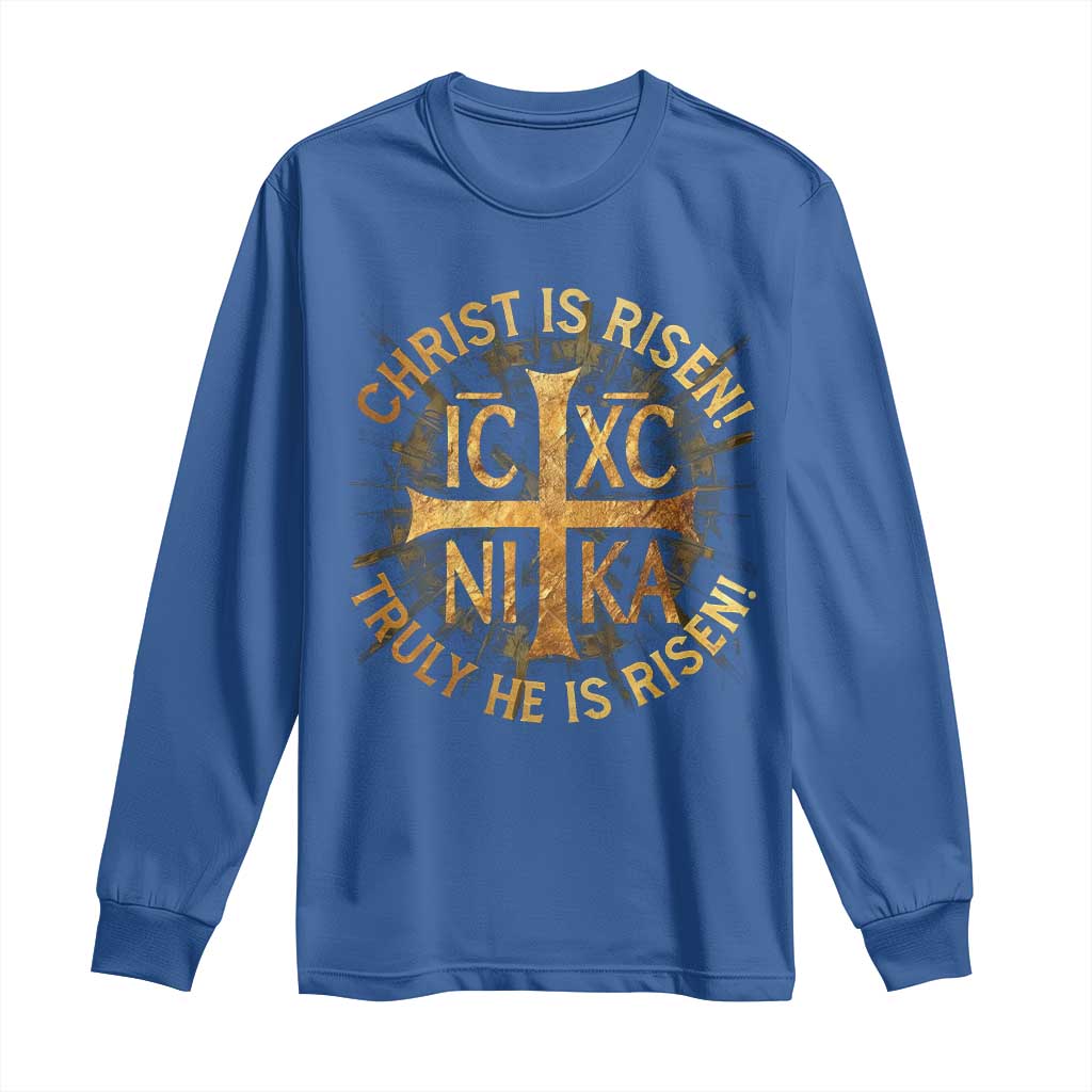 Orthodox Easter Christian Long Sleeve Shirt Christ Is Risen He Is Risen Greek NIKA Cross