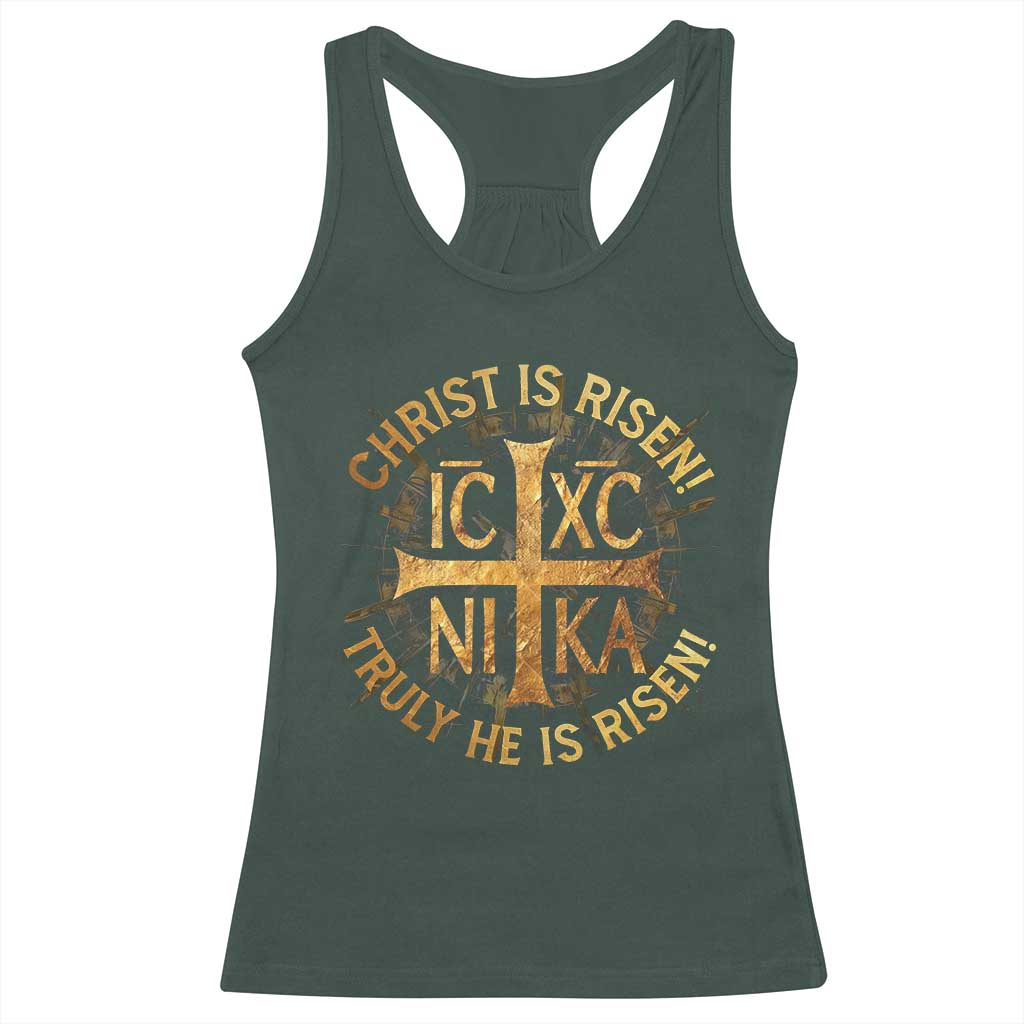 Orthodox Easter Christian Racerback Tank Top Christ Is Risen He Is Risen Greek NIKA Cross
