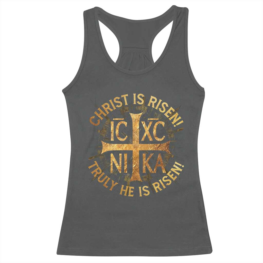 Orthodox Easter Christian Racerback Tank Top Christ Is Risen He Is Risen Greek NIKA Cross