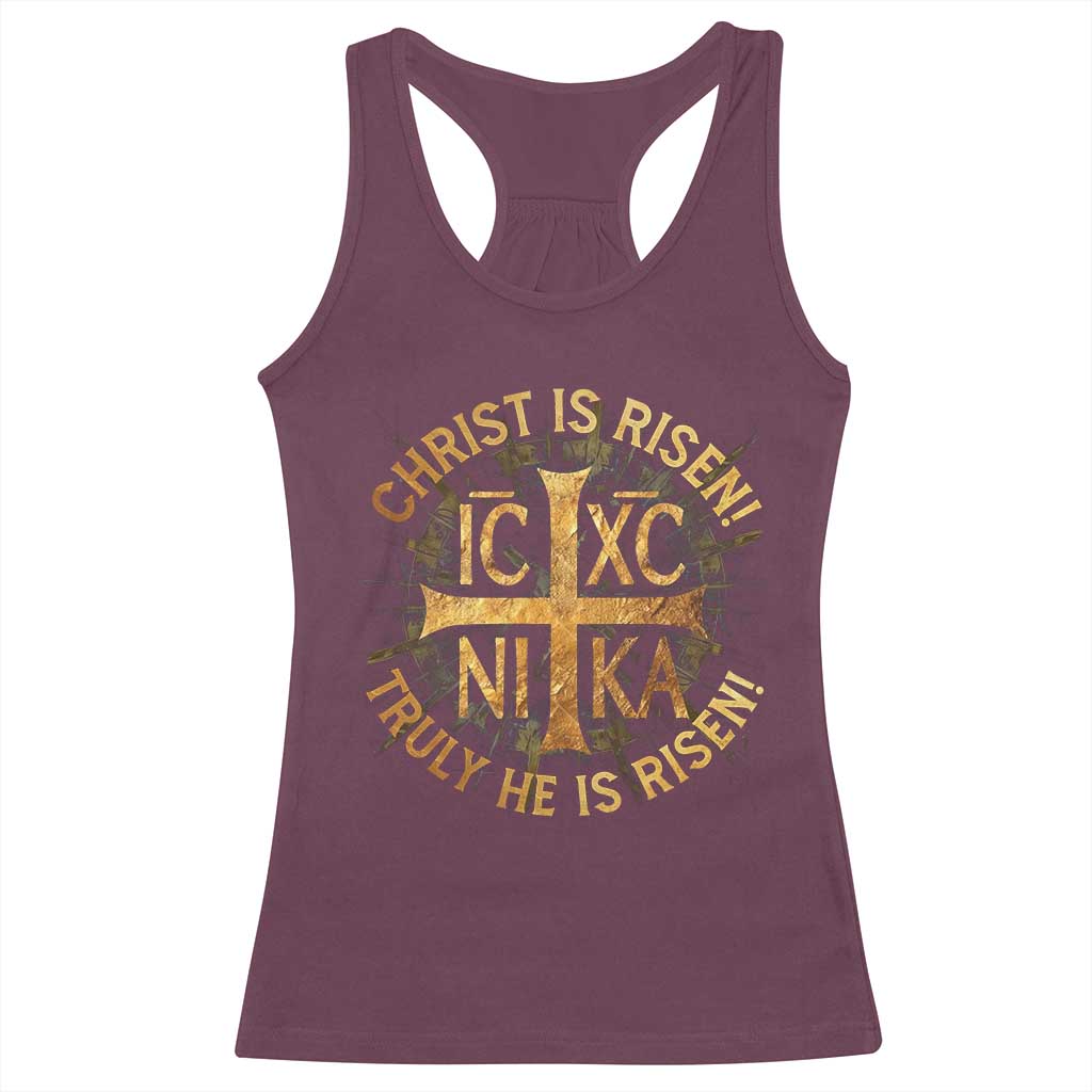Orthodox Easter Christian Racerback Tank Top Christ Is Risen He Is Risen Greek NIKA Cross