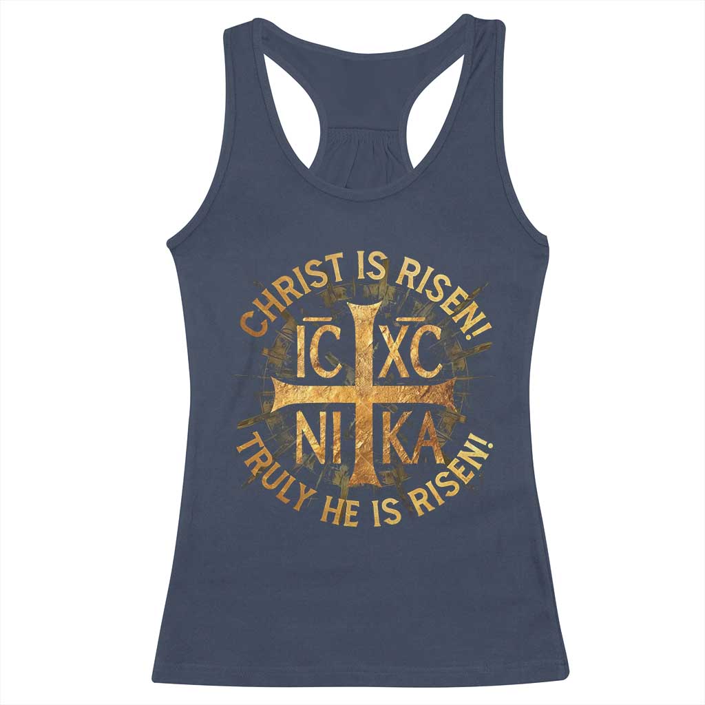 Orthodox Easter Christian Racerback Tank Top Christ Is Risen He Is Risen Greek NIKA Cross