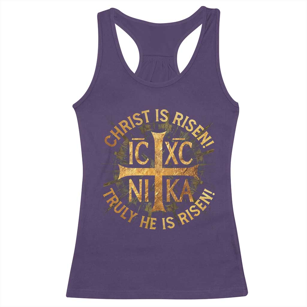 Orthodox Easter Christian Racerback Tank Top Christ Is Risen He Is Risen Greek NIKA Cross