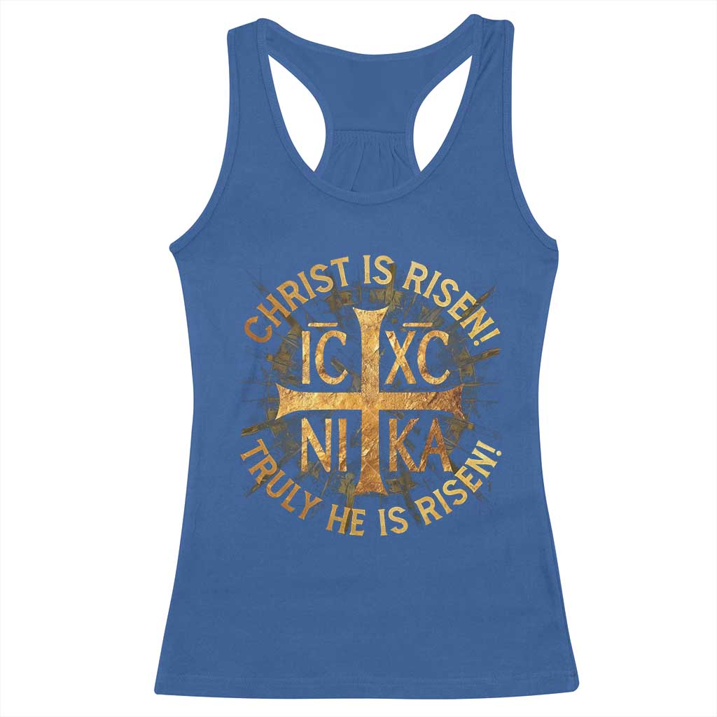 Orthodox Easter Christian Racerback Tank Top Christ Is Risen He Is Risen Greek NIKA Cross