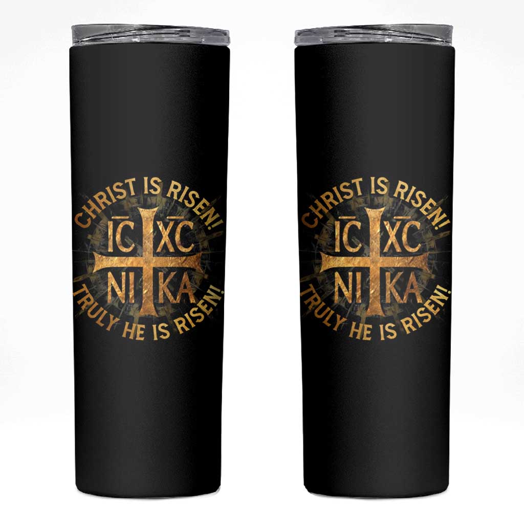 Orthodox Easter Christian Skinny Tumbler Christ Is Risen He Is Risen Greek NIKA Cross