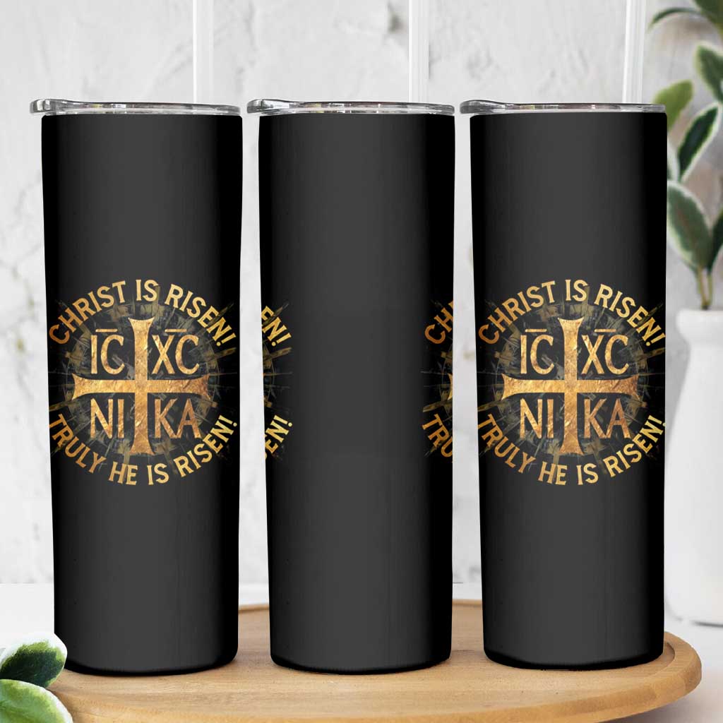 Orthodox Easter Christian Skinny Tumbler Christ Is Risen He Is Risen Greek NIKA Cross