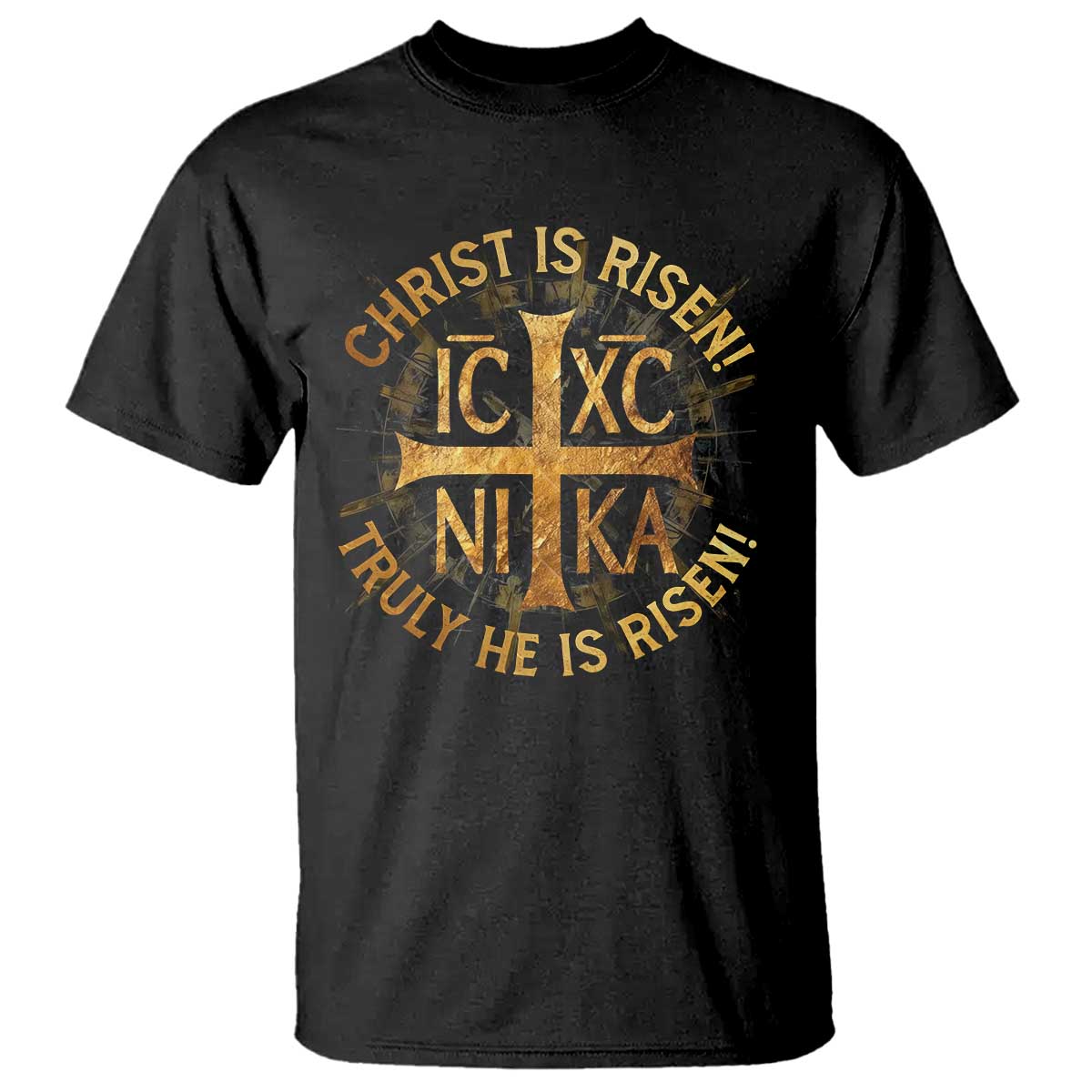 Orthodox Easter Christian T Shirt Christ Is Risen He Is Risen Greek NIKA Cross