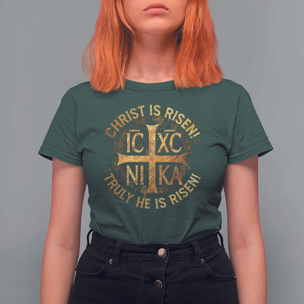 Orthodox Easter Christian T Shirt For Women Christ Is Risen He Is Risen Greek NIKA Cross