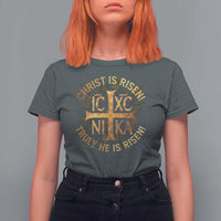 Orthodox Easter Christian T Shirt For Women Christ Is Risen He Is Risen Greek NIKA Cross