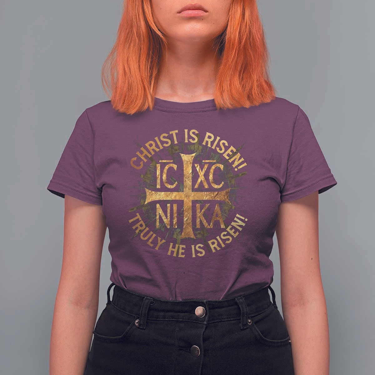 Orthodox Easter Christian T Shirt For Women Christ Is Risen He Is Risen Greek NIKA Cross