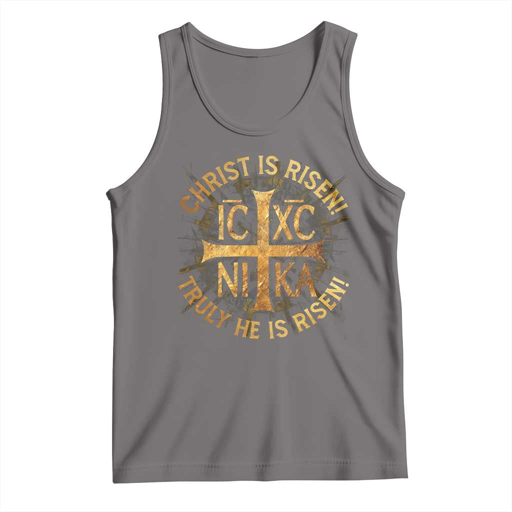 Orthodox Easter Christian Tank Top Christ Is Risen He Is Risen Greek NIKA Cross