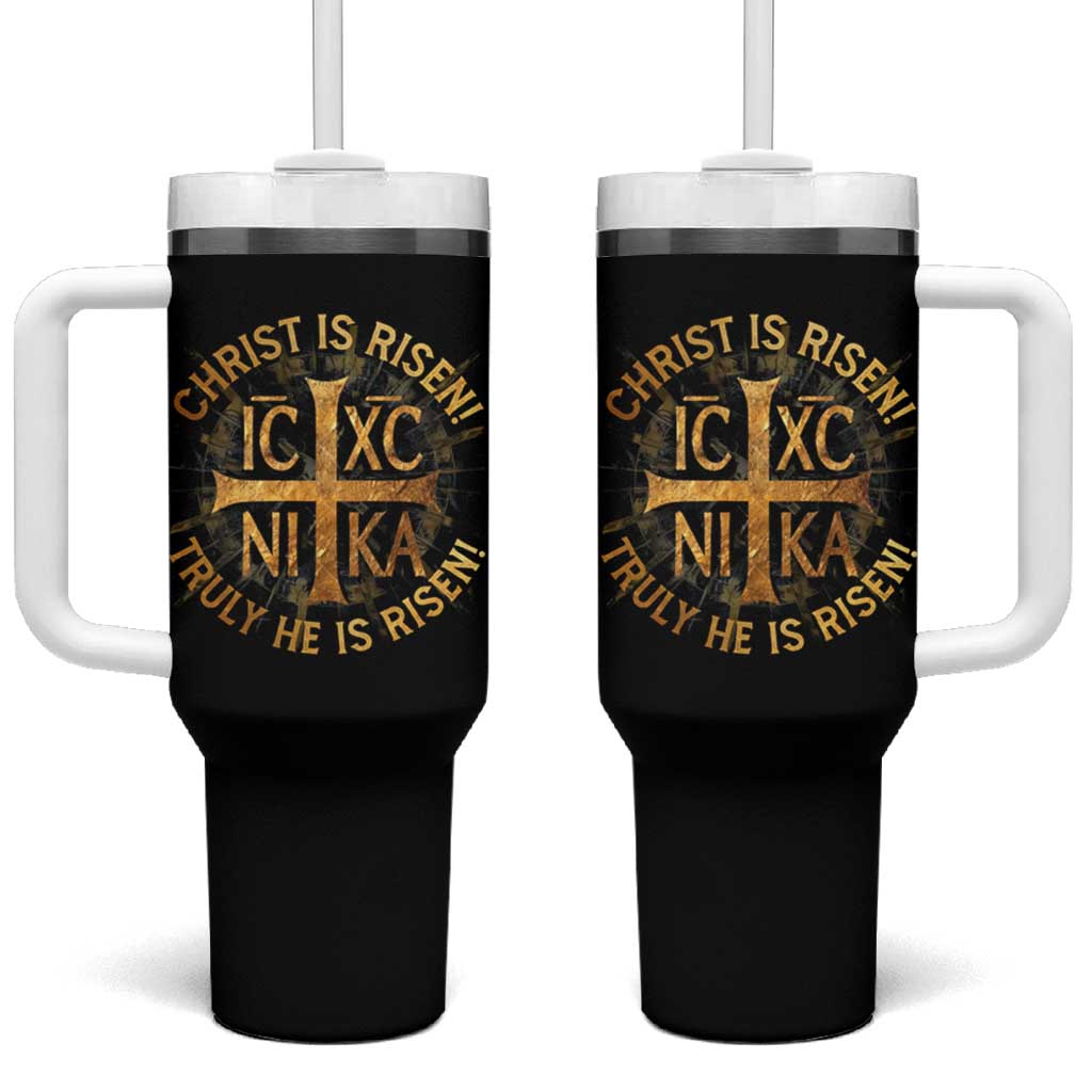 Orthodox Easter Christian Tumbler With Handle Christ Is Risen He Is Risen Greek NIKA Cross