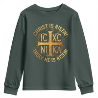 Orthodox Easter Christian Youth Sweatshirt Christ Is Risen He Is Risen Greek NIKA Cross