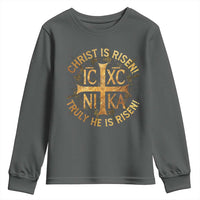 Orthodox Easter Christian Youth Sweatshirt Christ Is Risen He Is Risen Greek NIKA Cross