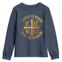 Orthodox Easter Christian Youth Sweatshirt Christ Is Risen He Is Risen Greek NIKA Cross