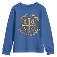 Orthodox Easter Christian Youth Sweatshirt Christ Is Risen He Is Risen Greek NIKA Cross