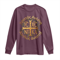 Orthodox Easter Christian Long Sleeve Shirt Christ Is Risen Truly He Is Risen NIKA Cross
