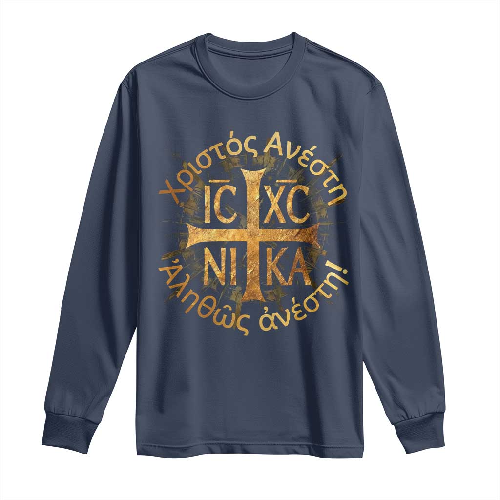 Orthodox Easter Christian Long Sleeve Shirt Christ Is Risen Truly He Is Risen NIKA Cross