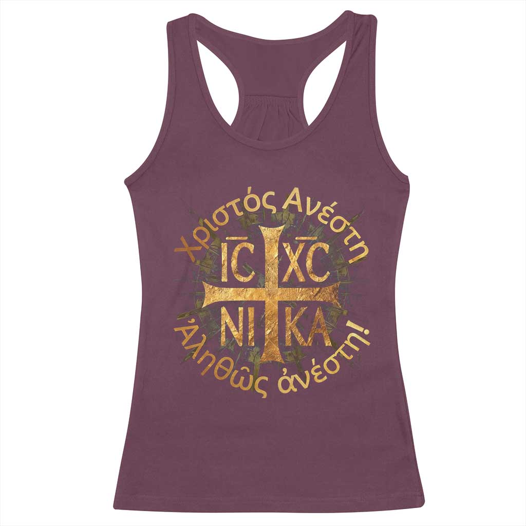 Orthodox Easter Christian Racerback Tank Top Christ Is Risen Truly He Is Risen NIKA Cross