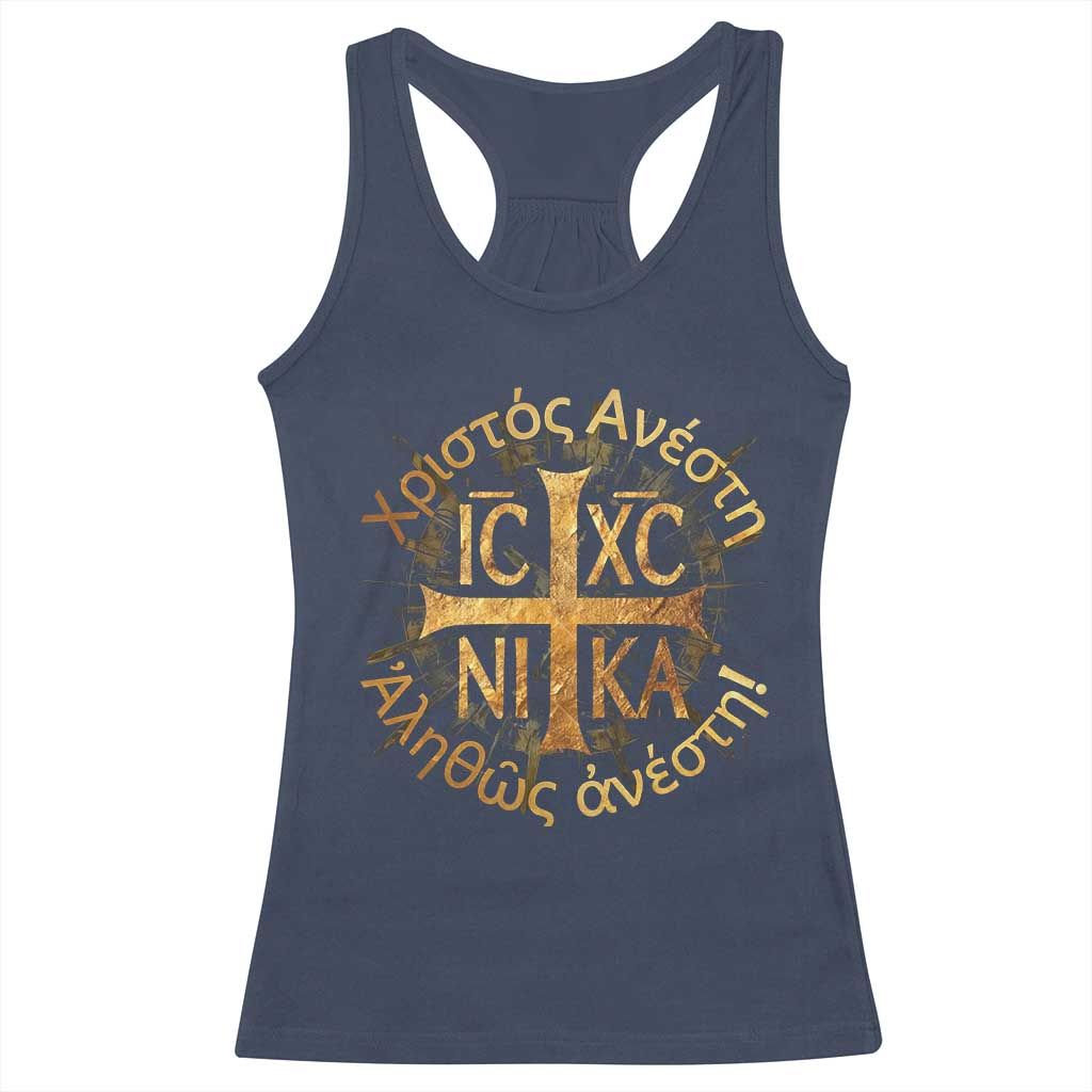 Orthodox Easter Christian Racerback Tank Top Christ Is Risen Truly He Is Risen NIKA Cross