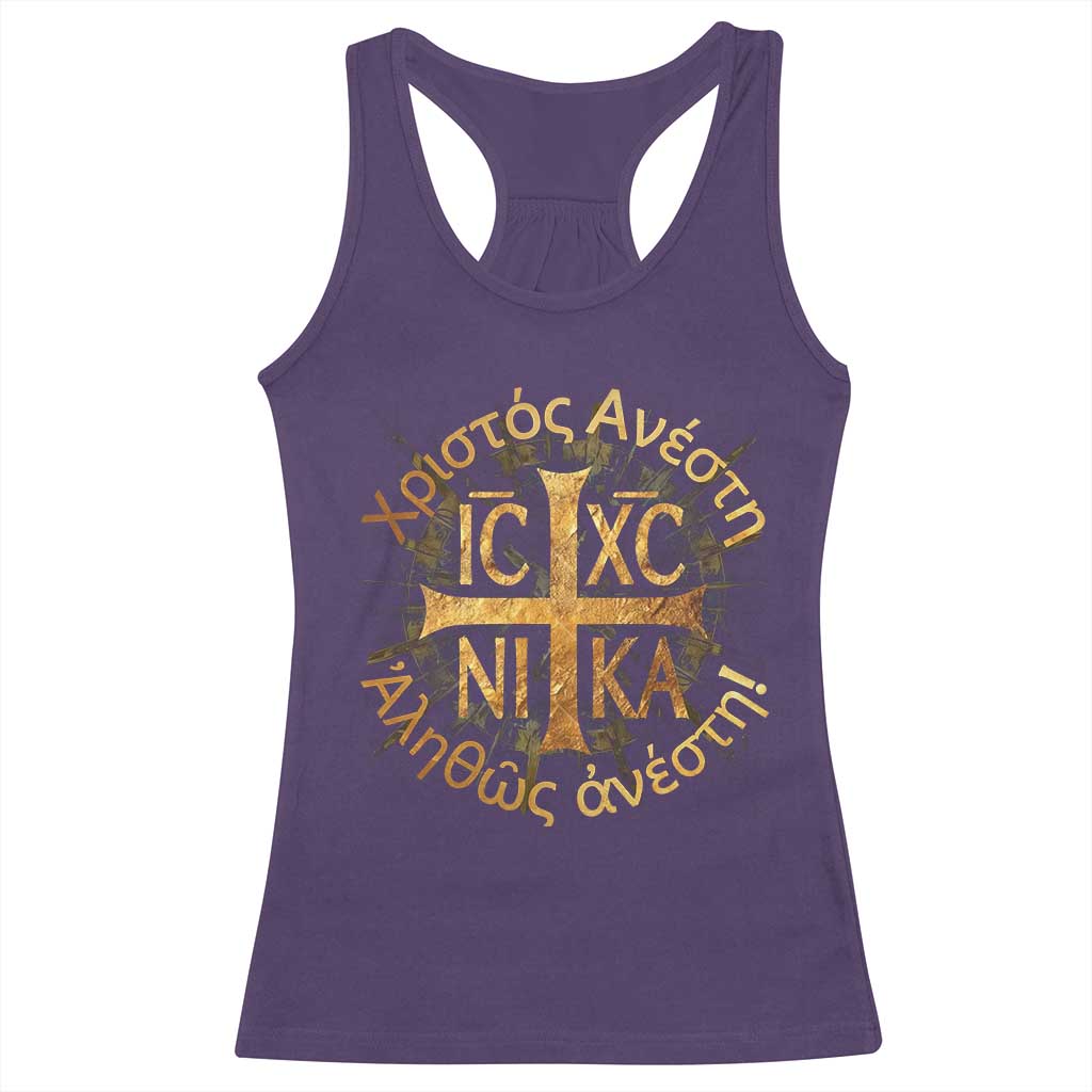 Orthodox Easter Christian Racerback Tank Top Christ Is Risen Truly He Is Risen NIKA Cross