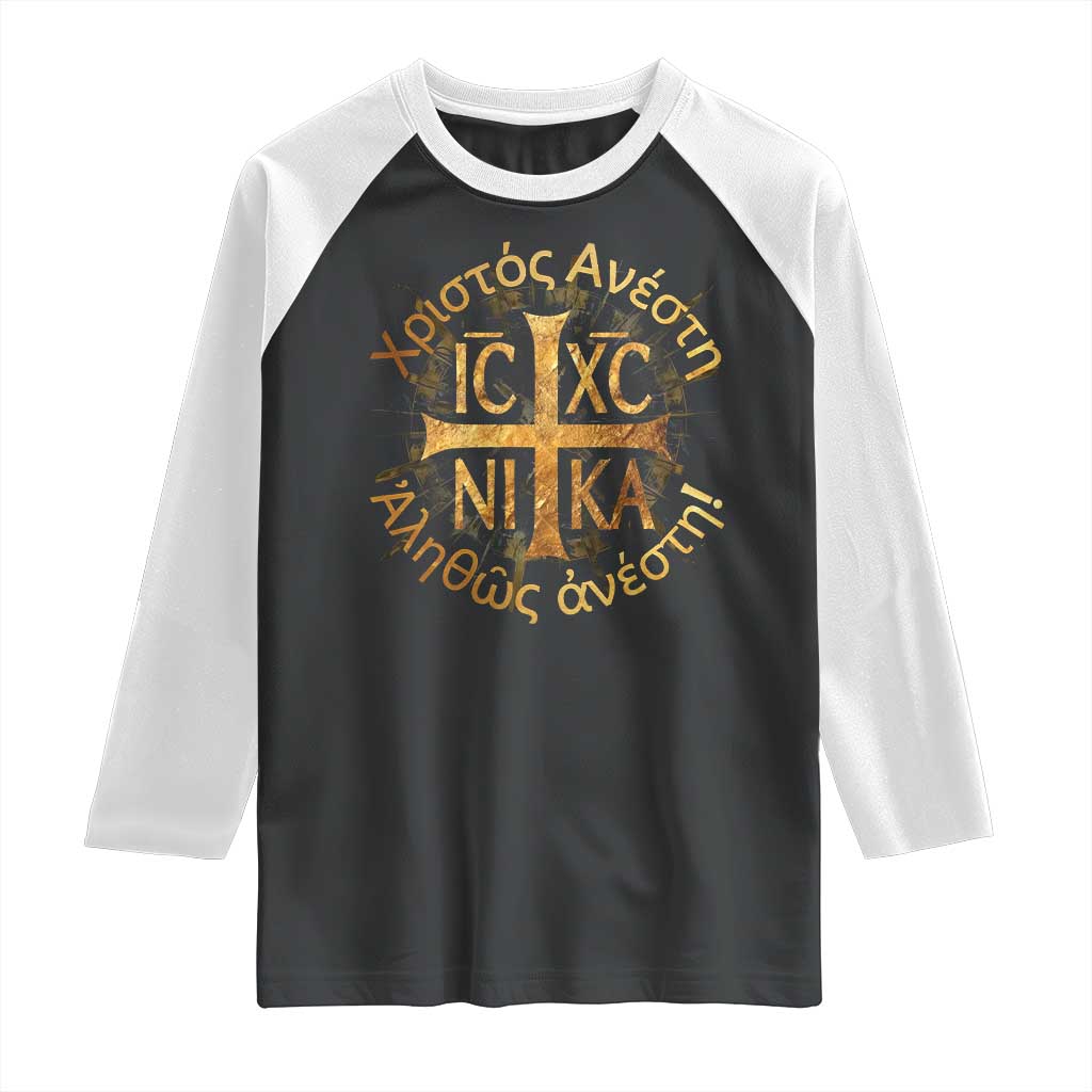 Orthodox Easter Christian Raglan Shirt Christ Is Risen Truly He Is Risen NIKA Cross