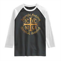 Orthodox Easter Christian Raglan Shirt Christ Is Risen Truly He Is Risen NIKA Cross