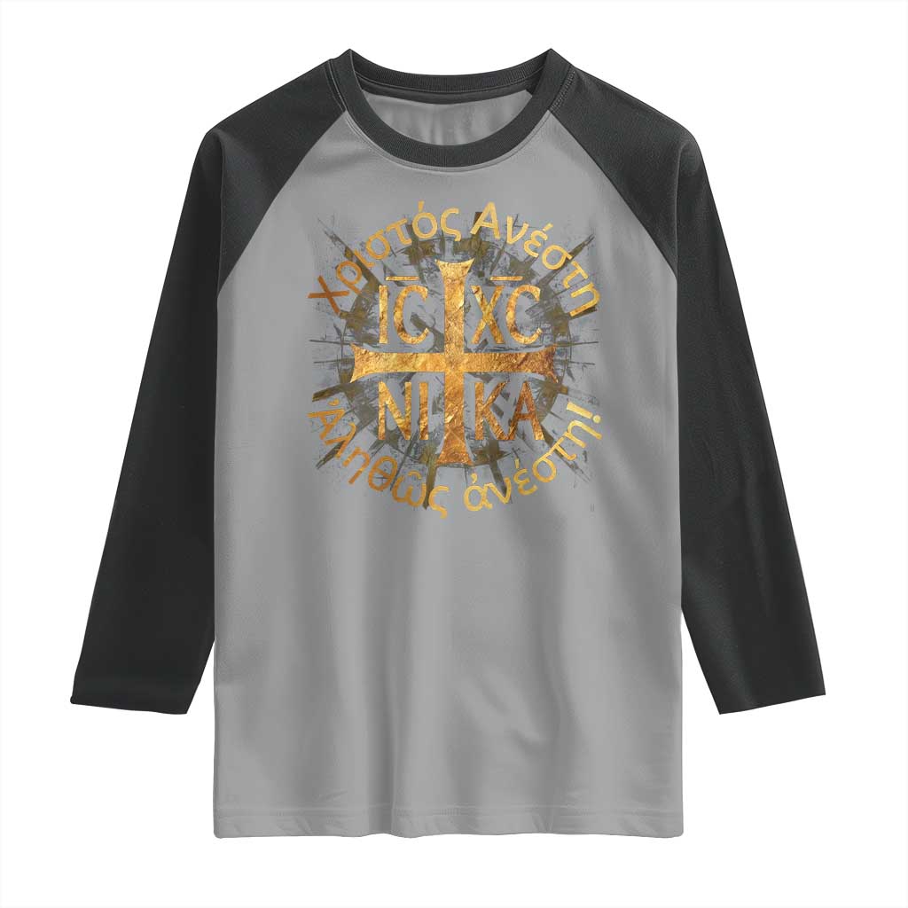 Orthodox Easter Christian Raglan Shirt Christ Is Risen Truly He Is Risen NIKA Cross