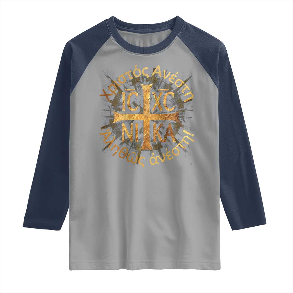 Orthodox Easter Christian Raglan Shirt Christ Is Risen Truly He Is Risen NIKA Cross