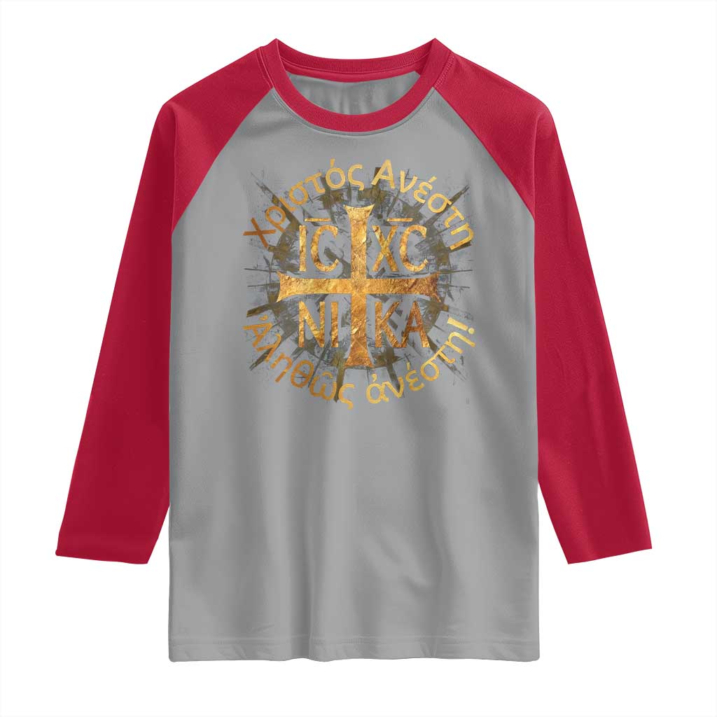 Orthodox Easter Christian Raglan Shirt Christ Is Risen Truly He Is Risen NIKA Cross