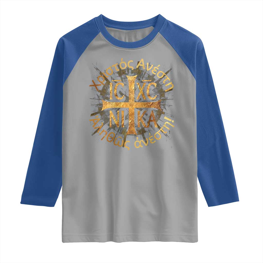 Orthodox Easter Christian Raglan Shirt Christ Is Risen Truly He Is Risen NIKA Cross