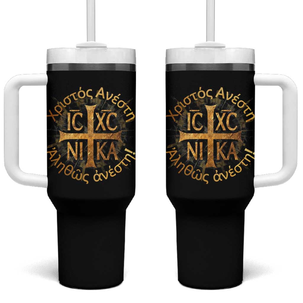 Orthodox Easter Christian Tumbler With Handle Christ Is Risen Truly He Is Risen NIKA Cross