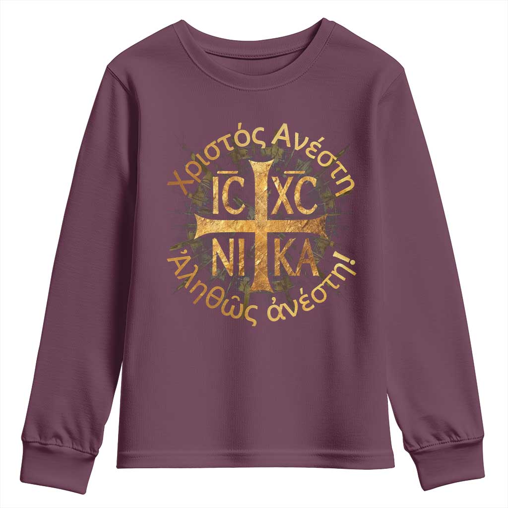 Orthodox Easter Christian Youth Sweatshirt Christ Is Risen Truly He Is Risen NIKA Cross