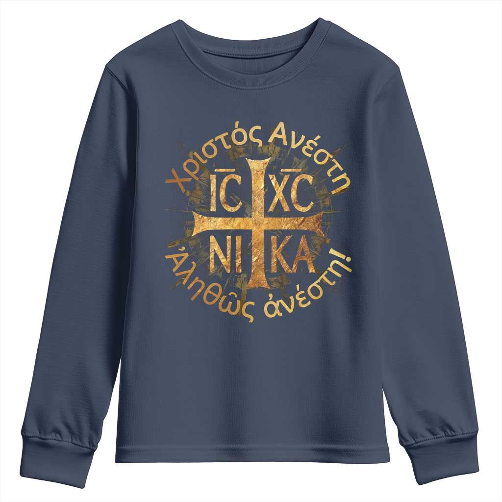 Orthodox Easter Christian Youth Sweatshirt Christ Is Risen Truly He Is Risen NIKA Cross