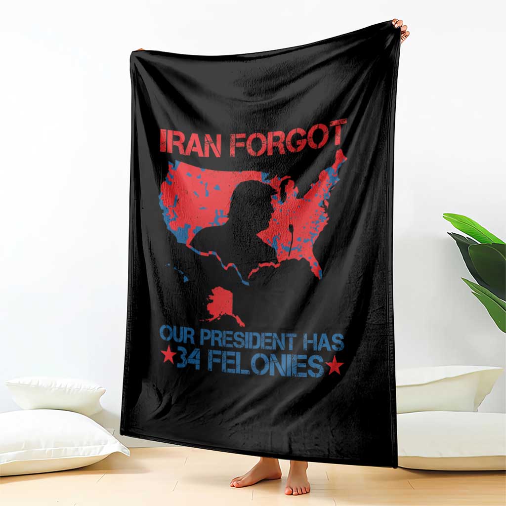 Iran Forgot Our President Has 34 Felonies Throw Blanket Vintage USA Red Wave Map