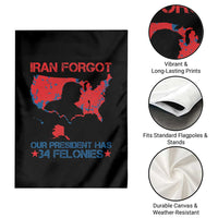 Iran Forgot Our President Has 34 Felonies Garden Flag Vintage USA Red Wave Map