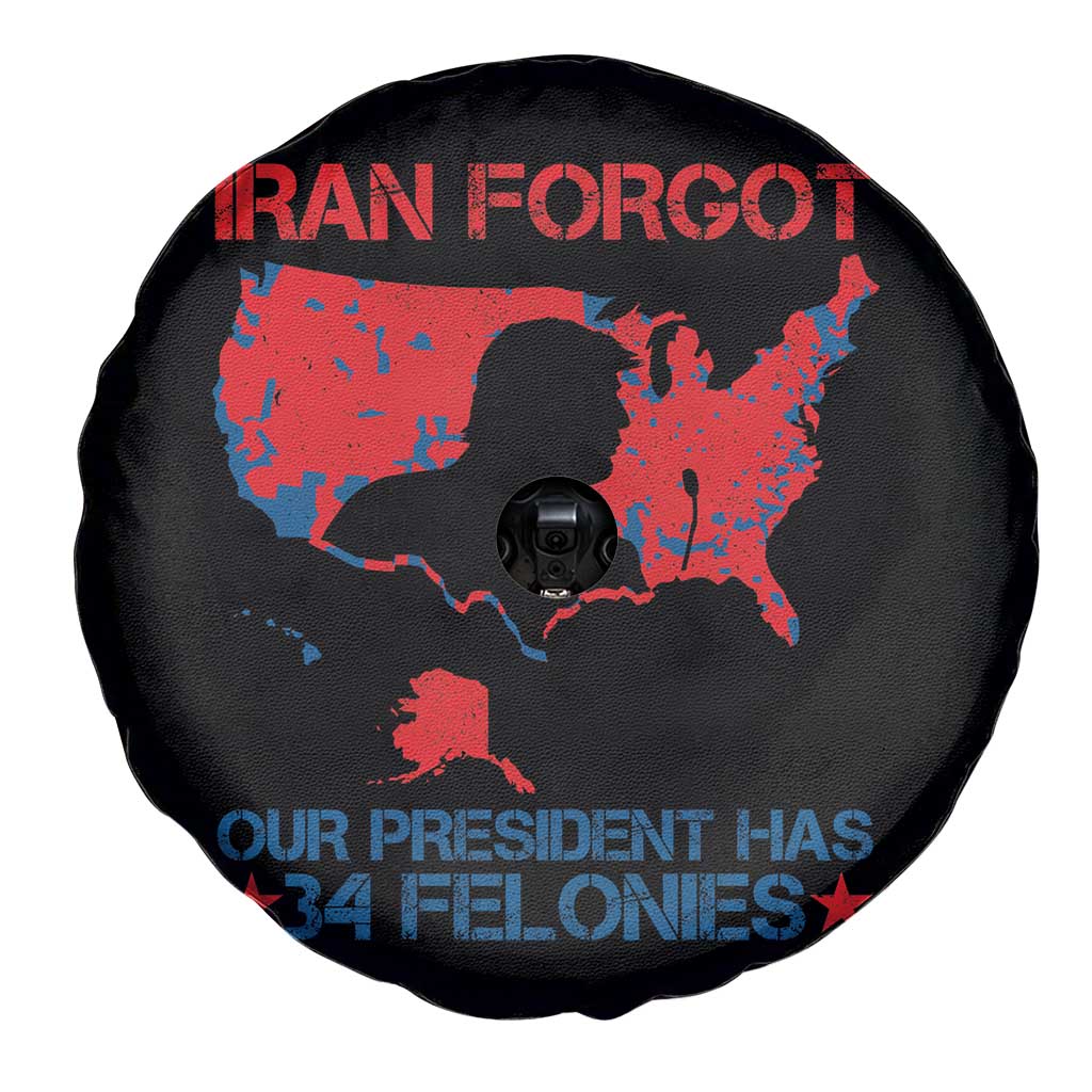 Iran Forgot Our President Has 34 Felonies Spare Tire Cover Vintage USA Red Wave Map