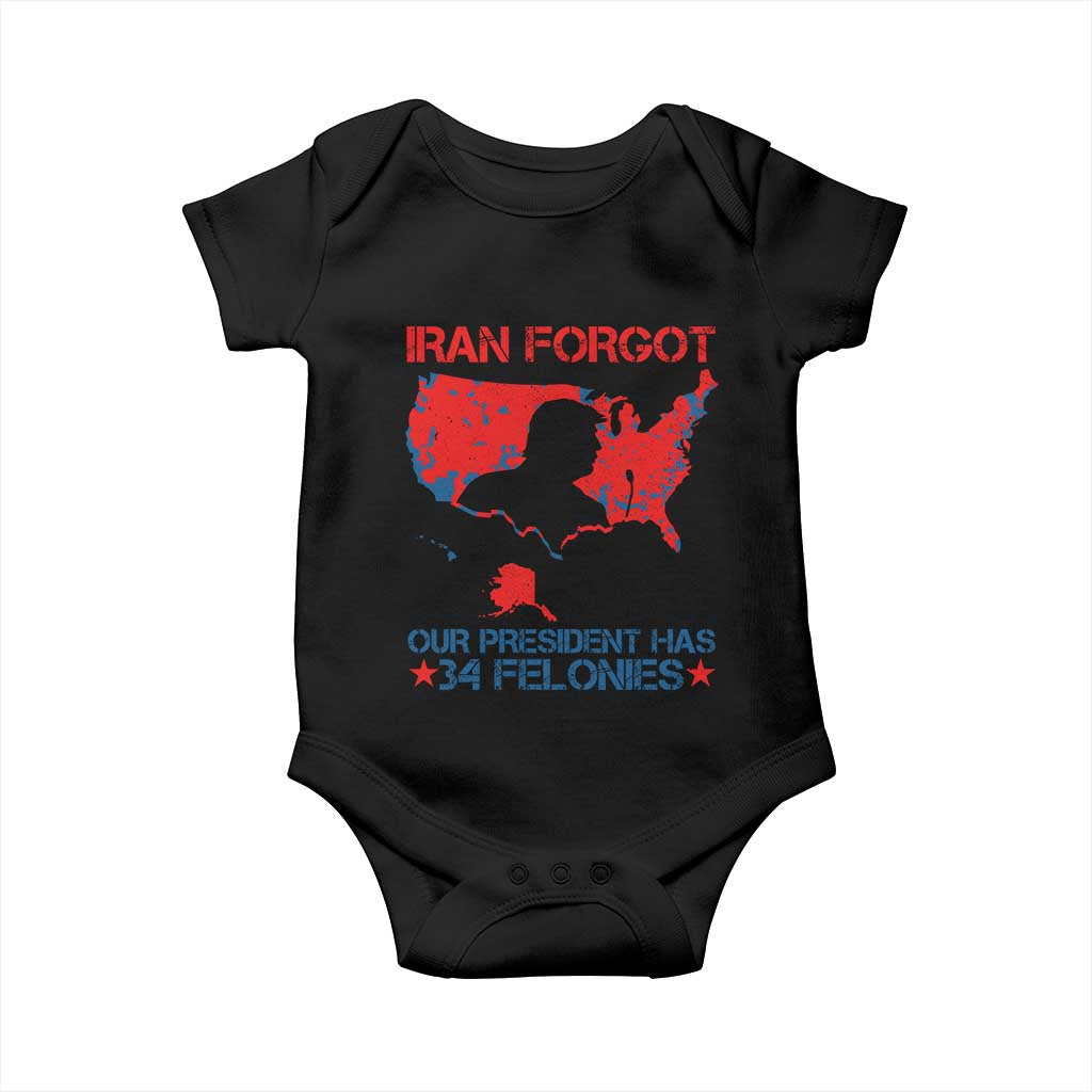 Iran Forgot Our President Has 34 Felonies Baby Onesie Vintage USA Red Wave Map