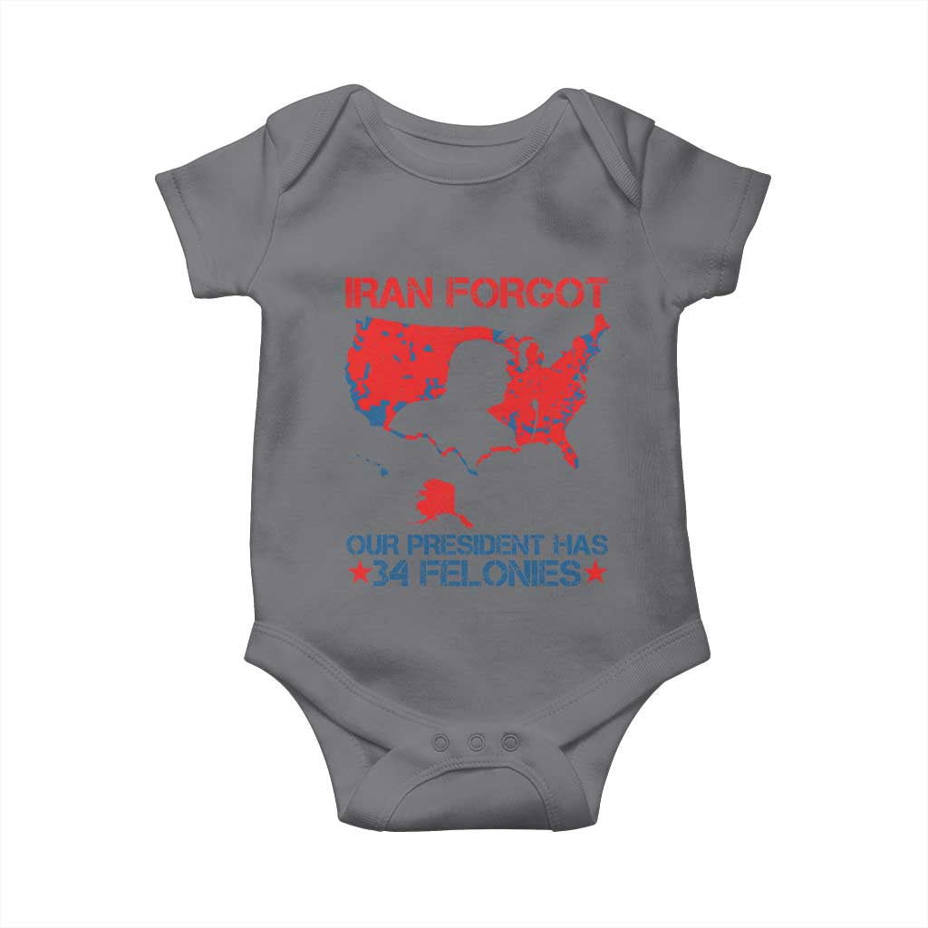 Iran Forgot Our President Has 34 Felonies Baby Onesie Vintage USA Red Wave Map