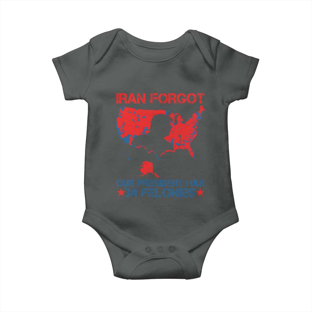 Iran Forgot Our President Has 34 Felonies Baby Onesie Vintage USA Red Wave Map