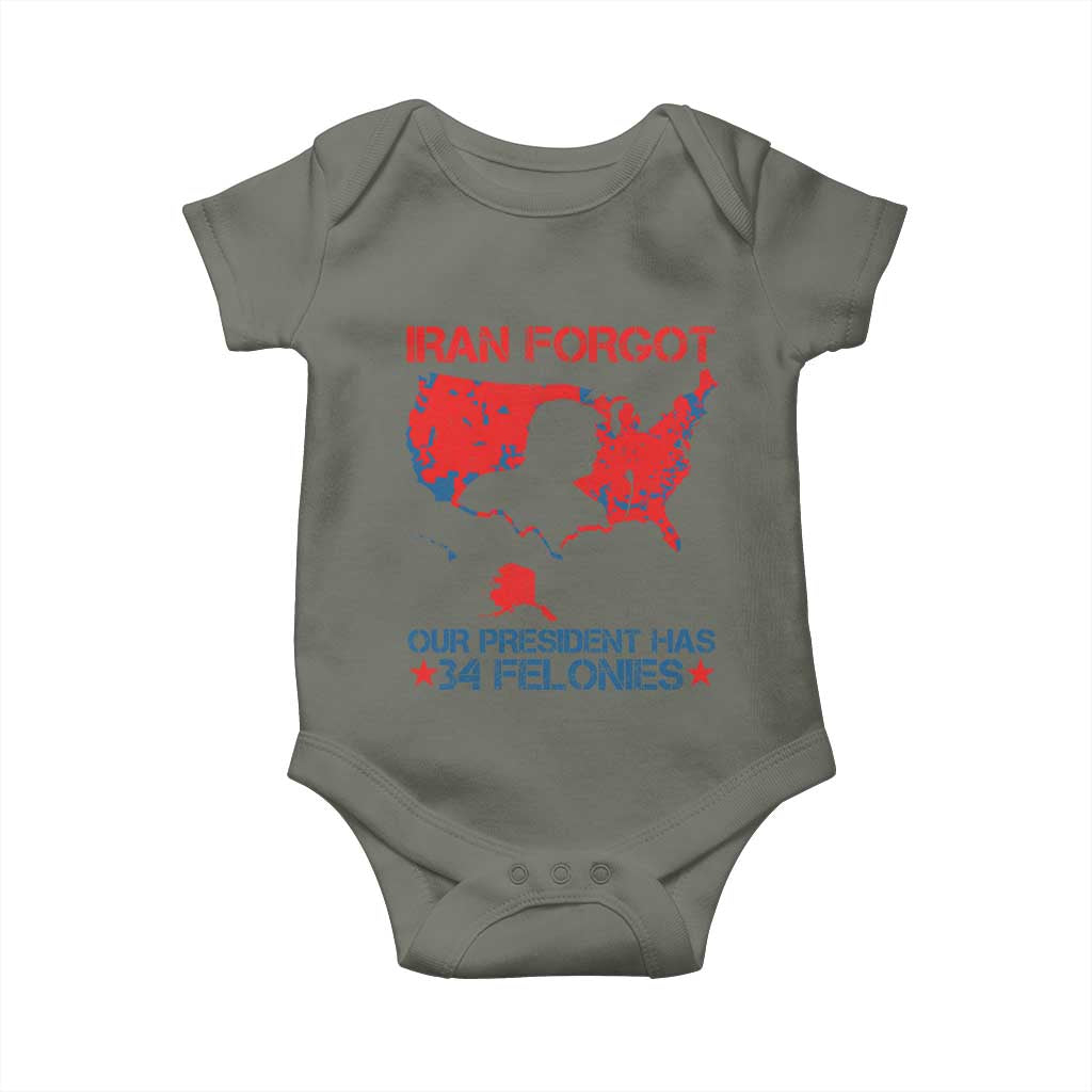 Iran Forgot Our President Has 34 Felonies Baby Onesie Vintage USA Red Wave Map