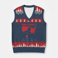 Iran Forgot Our President Has 34 Felonies V-Neck Knit Sweater Vest Vintage USA Red Wave Map
