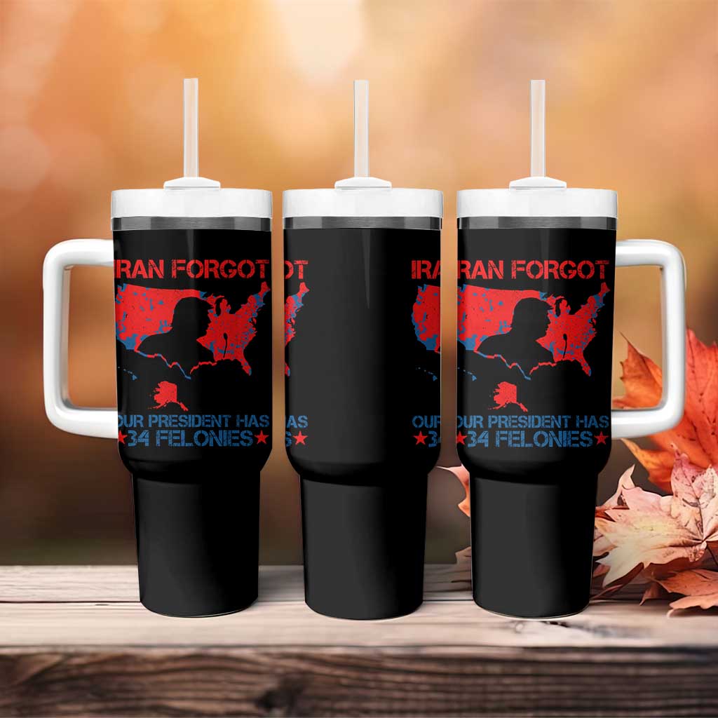 Iran Forgot Our President Has 34 Felonies Tumbler With Handle Vintage USA Red Wave Map