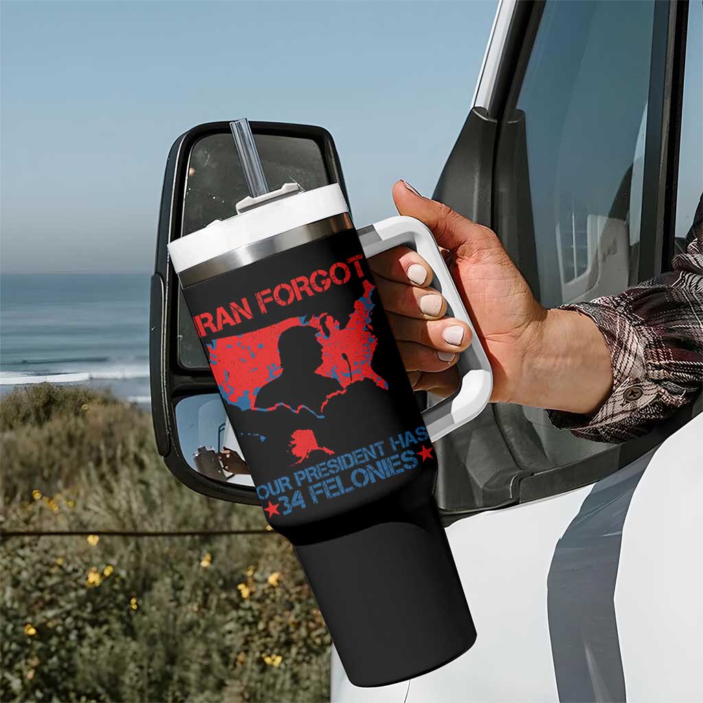 Iran Forgot Our President Has 34 Felonies Tumbler With Handle Vintage USA Red Wave Map
