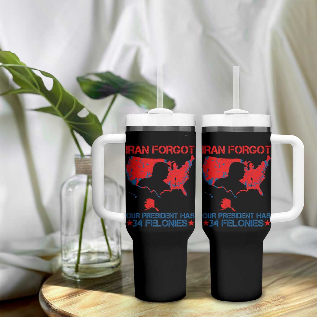 Iran Forgot Our President Has 34 Felonies Tumbler With Handle Vintage USA Red Wave Map