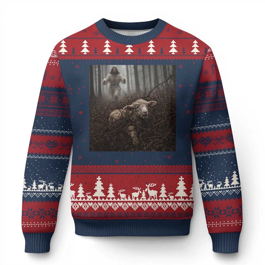 Christian Biblical Parable Of Lost Sheep Scene Ugly Christmas Sweater Funny Photo