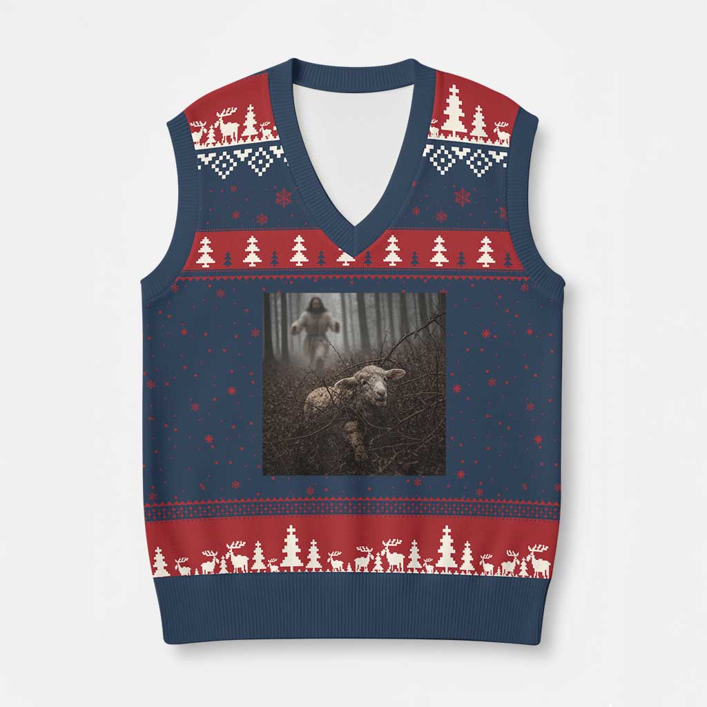Christian Biblical Parable Of Lost Sheep Scene V-Neck Knit Sweater Vest Funny Photo