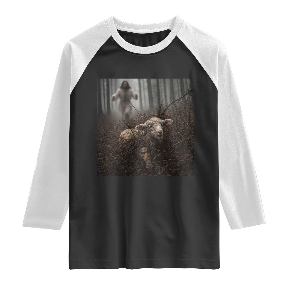 Christian Biblical Parable Of Lost Sheep Scene Raglan Shirt Funny Photo