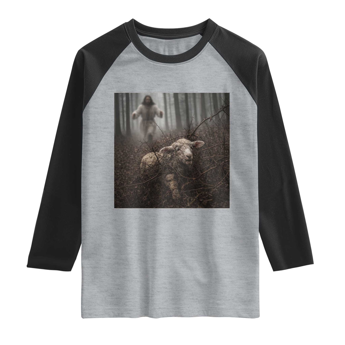 Christian Biblical Parable Of Lost Sheep Scene Raglan Shirt Funny Photo