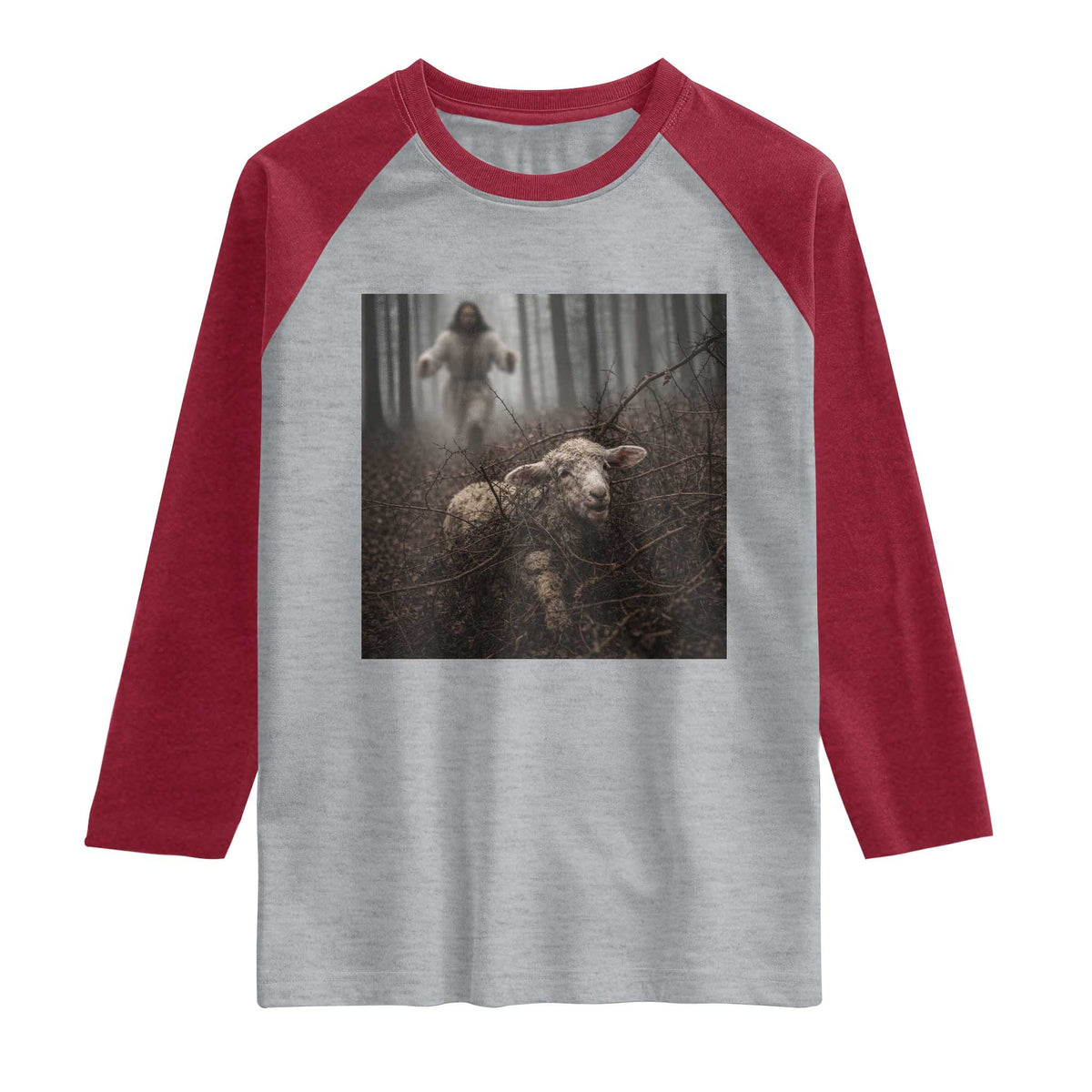 Christian Biblical Parable Of Lost Sheep Scene Raglan Shirt Funny Photo