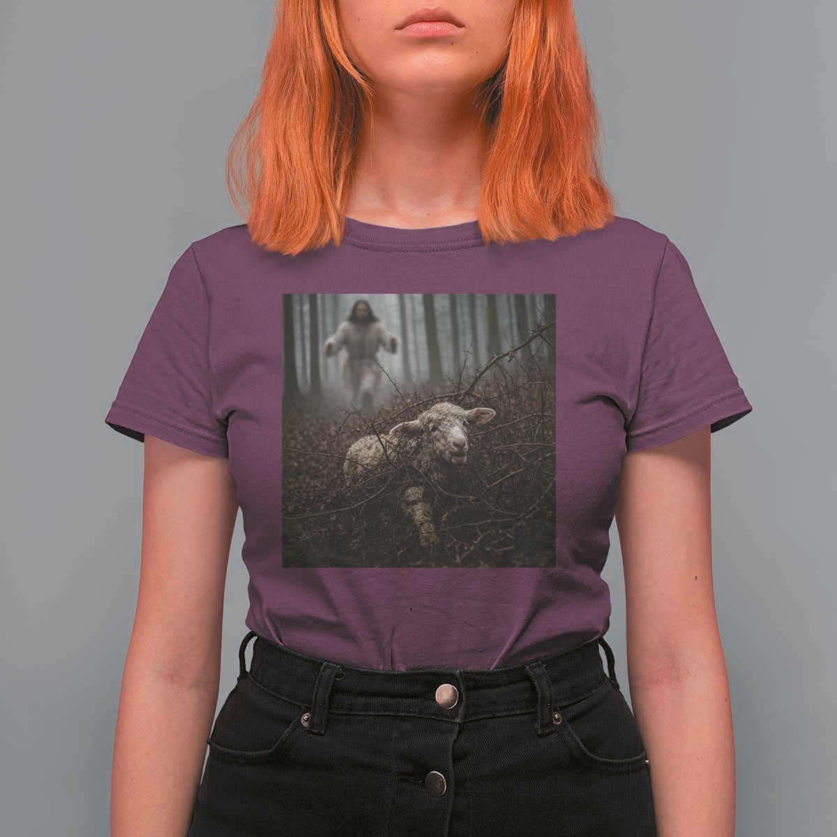 Christian Biblical Parable Of Lost Sheep Scene T Shirt For Women Funny Photo